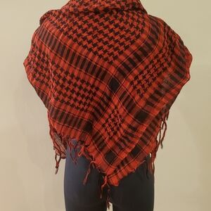 Red and Black Patterned Scarf, Shawl, Top, Headwear, Wrap